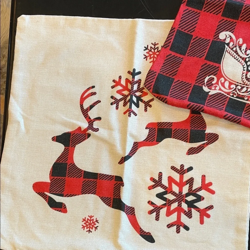 Plaid Christmas Pillow Covers - Red and Cream set of 2